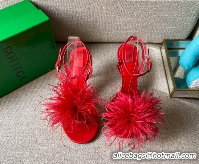 Super Quality Bottega Veneta Feather Dot Heel Sandals 9cm 081232 Red 2021