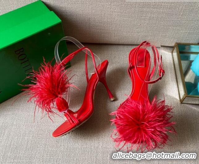 Super Quality Bottega Veneta Feather Dot Heel Sandals 9cm 081232 Red 2021