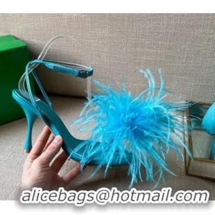 Fashion Bottega Veneta Feather Dot Heel Sandals 9cm 081232 Turquoise Blue 2021