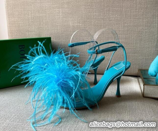 Fashion Bottega Veneta Feather Dot Heel Sandals 9cm 081232 Turquoise Blue 2021