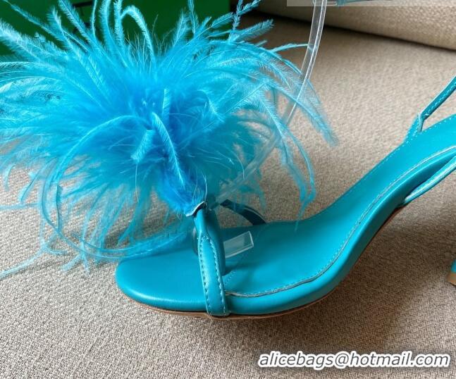 Fashion Bottega Veneta Feather Dot Heel Sandals 9cm 081232 Turquoise Blue 2021