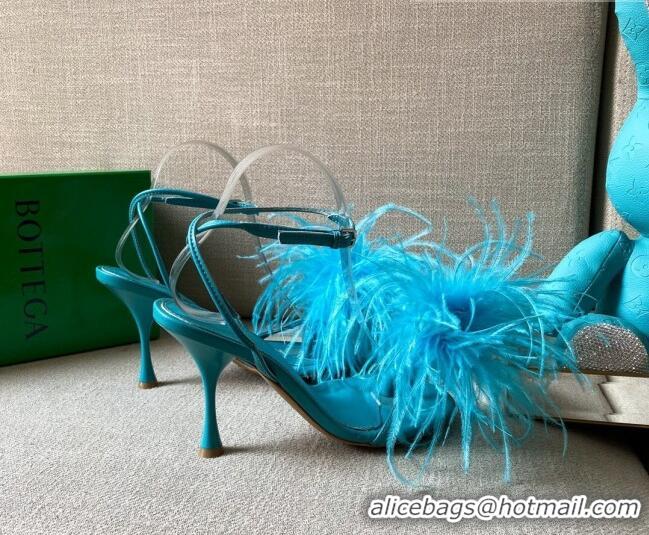 Fashion Bottega Veneta Feather Dot Heel Sandals 9cm 081232 Turquoise Blue 2021