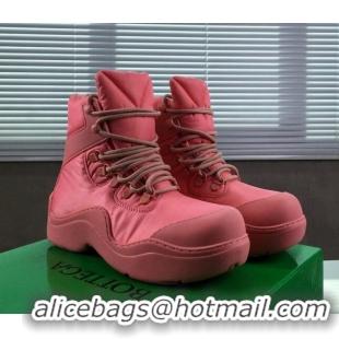 Good Quality Bottega Veneta Puddle Bomber Fabric Lace-up Boots 092203 Flamingo Pink