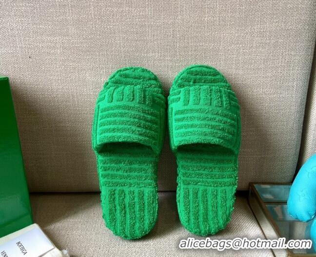 Best Product Bottega Veneta Resort Sponge Towel Slides Sandals 092209 Grass Green 2021