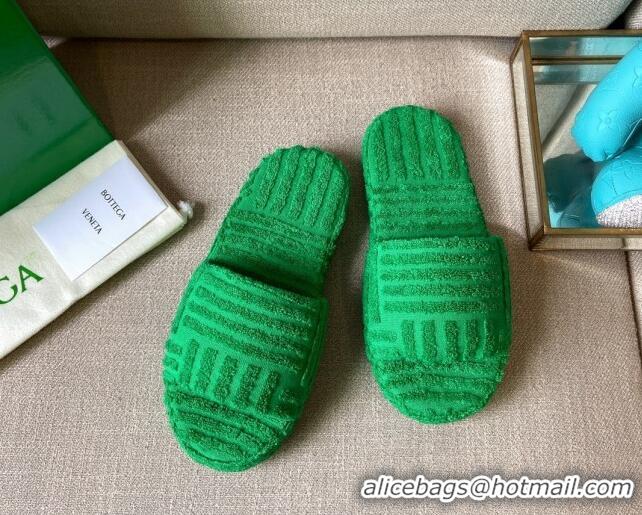 Best Product Bottega Veneta Resort Sponge Towel Slides Sandals 092209 Grass Green 2021