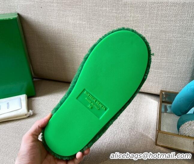 Low Price Bottega Veneta Resort Teddy Shearling Slide Sandals 092210 Green 2021