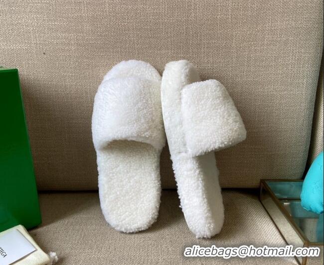 Charming Bottega Veneta Resort Teddy Shearling Slide Sandals 092211 White 2021