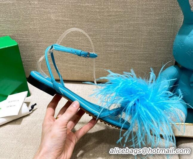 Custom Bottega Veneta Feather Dot Flat Sandals 092213 Turquoise Blue 2021