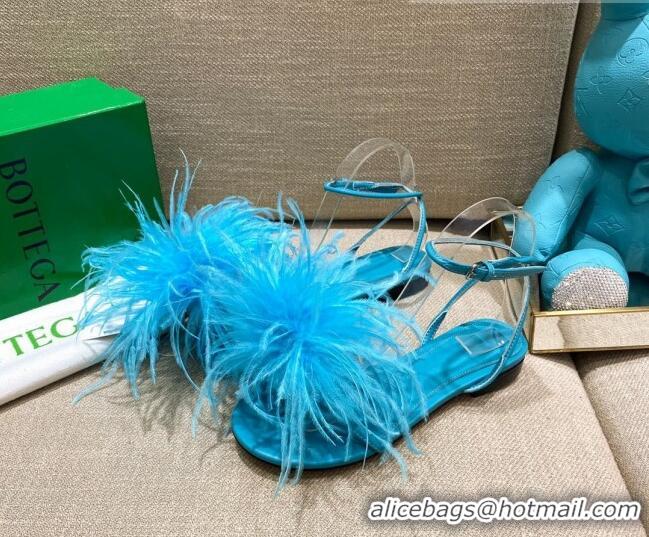 Custom Bottega Veneta Feather Dot Flat Sandals 092213 Turquoise Blue 2021