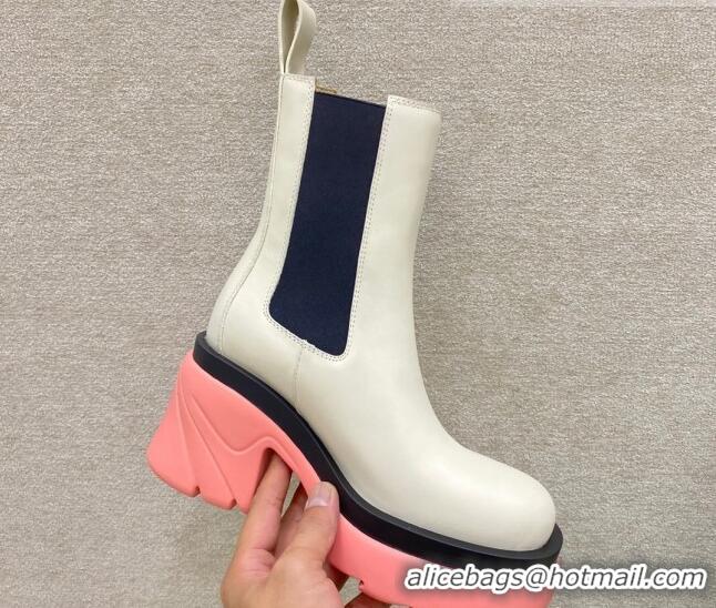 Best Design Bottega Veneta Flash White Calfskin Short Boots 9.5cm 092221 Flamingo Pink