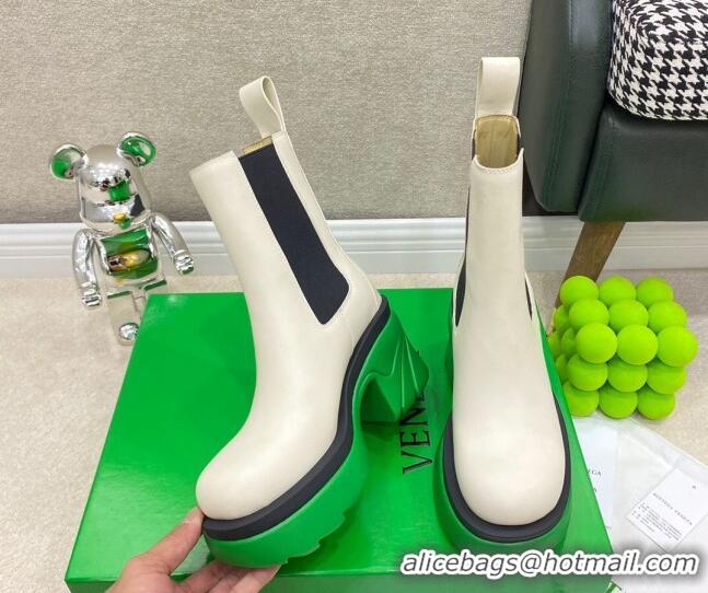 Cute Bottega Veneta Flash White Calfskin Short Boots 9.5cm 092221 Green