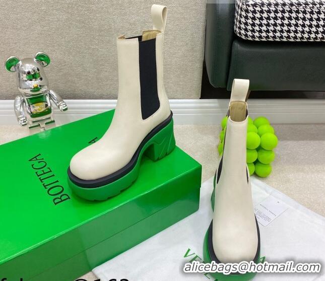 Cute Bottega Veneta Flash White Calfskin Short Boots 9.5cm 092221 Green