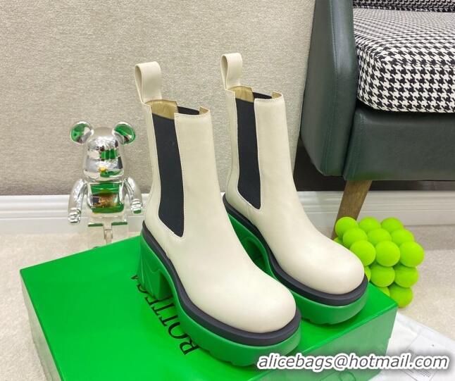 Cute Bottega Veneta Flash White Calfskin Short Boots 9.5cm 092221 Green