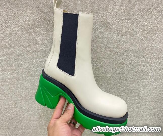 Cute Bottega Veneta Flash White Calfskin Short Boots 9.5cm 092221 Green