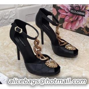 New Style Dolce&Gabbana DG Calfskin Chain Sandals 10.5cm 081201 Black 2021