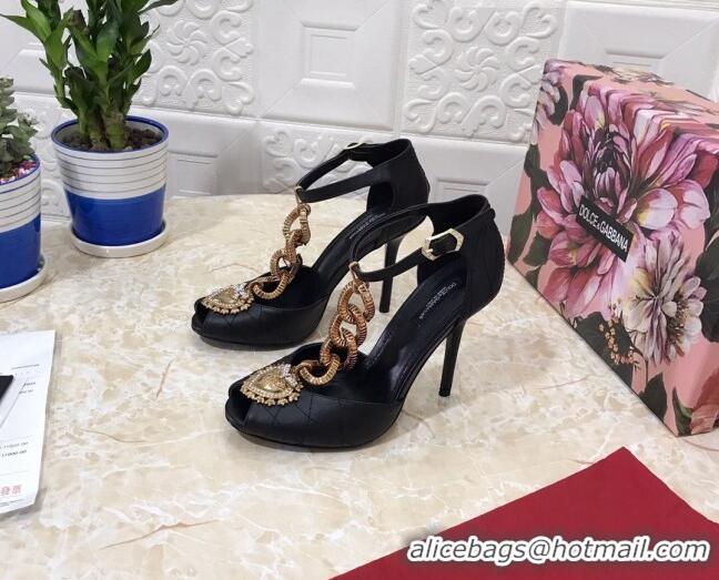 New Style Dolce&Gabbana DG Calfskin Chain Sandals 10.5cm 081201 Black 2021