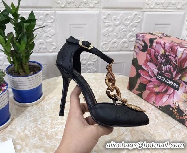 New Style Dolce&Gabbana DG Calfskin Chain Sandals 10.5cm 081201 Black 2021