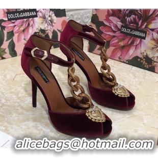 Top Quality Dolce&Gabbana DG Calfskin Chain Sandals 10.5cm 081201 Burgundy