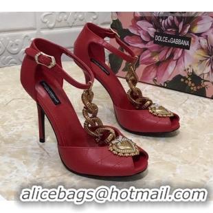 New Design Dolce&Gabbana DG Calfskin Chain Sandals 10.5cm 081201 Red