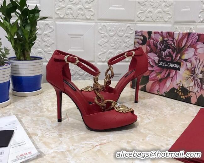 New Design Dolce&Gabbana DG Calfskin Chain Sandals 10.5cm 081201 Red