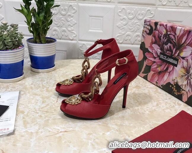 New Design Dolce&Gabbana DG Calfskin Chain Sandals 10.5cm 081201 Red