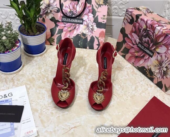 New Design Dolce&Gabbana DG Calfskin Chain Sandals 10.5cm 081201 Red