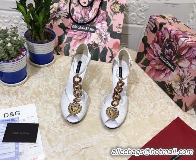 Good Product Dolce&Gabbana DG Calfskin Chain Sandals 10.5cm 081201 White