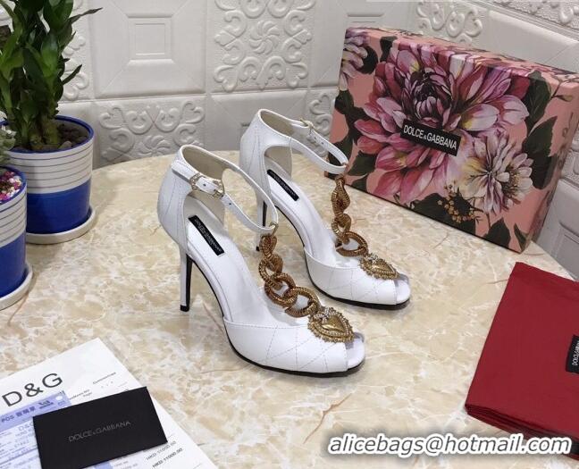 Good Product Dolce&Gabbana DG Calfskin Chain Sandals 10.5cm 081201 White