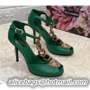 Super Quality Dolce&Gabbana DG Calfskin Chain Sandals 10.5cm 081201 Green