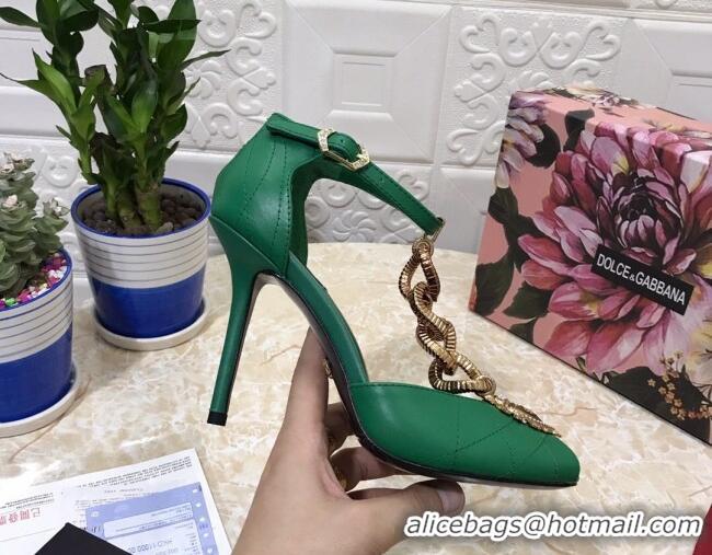 Super Quality Dolce&Gabbana DG Calfskin Chain Sandals 10.5cm 081201 Green