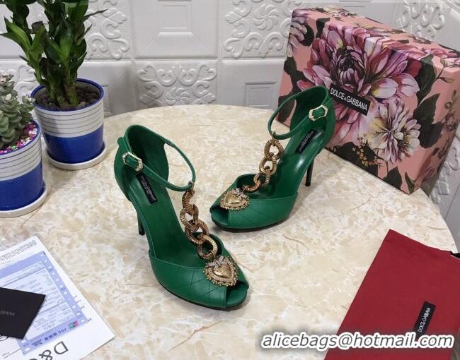 Super Quality Dolce&Gabbana DG Calfskin Chain Sandals 10.5cm 081201 Green