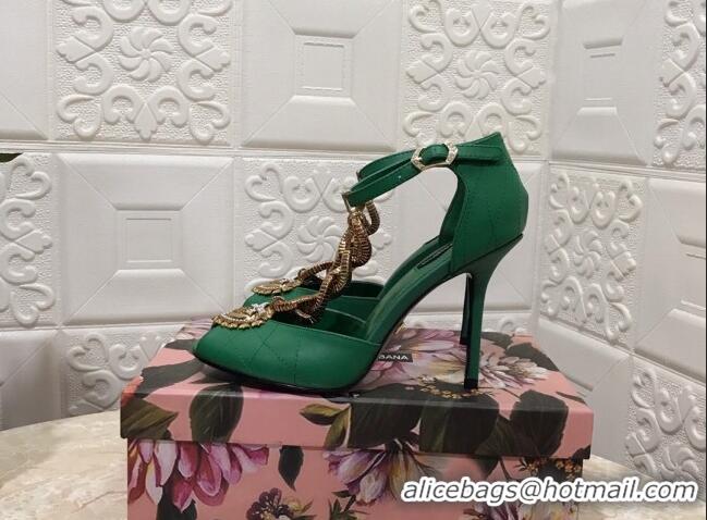 Super Quality Dolce&Gabbana DG Calfskin Chain Sandals 10.5cm 081201 Green