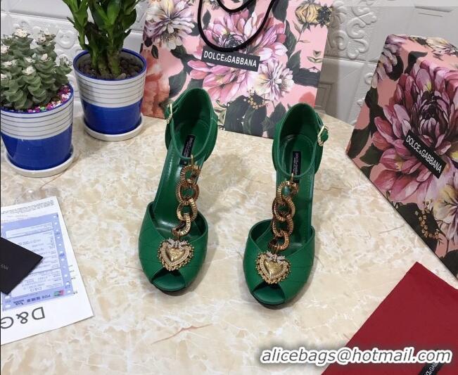 Super Quality Dolce&Gabbana DG Calfskin Chain Sandals 10.5cm 081201 Green