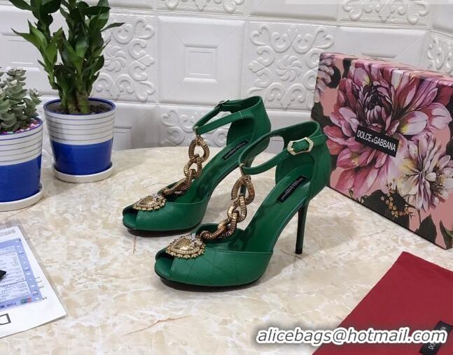 Super Quality Dolce&Gabbana DG Calfskin Chain Sandals 10.5cm 081201 Green