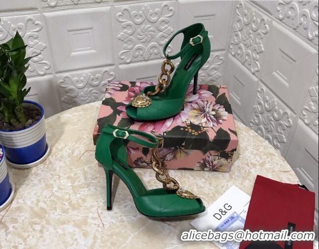 Super Quality Dolce&Gabbana DG Calfskin Chain Sandals 10.5cm 081201 Green