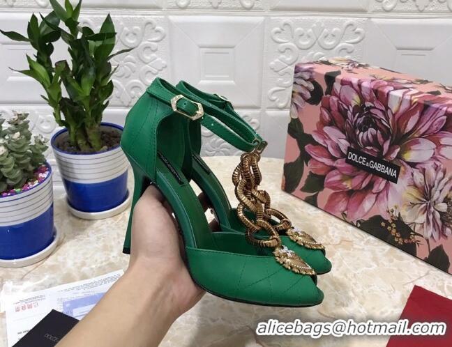 Super Quality Dolce&Gabbana DG Calfskin Chain Sandals 10.5cm 081201 Green