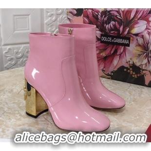 Charming Dolce & Gabbana DG Patent Leather Heel 10.5cm Ankle Boots 091710 Pink