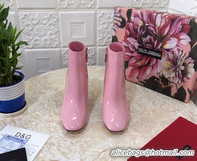 Charming Dolce & Gabbana DG Patent Leather Heel 10.5cm Ankle Boots 091710 Pink