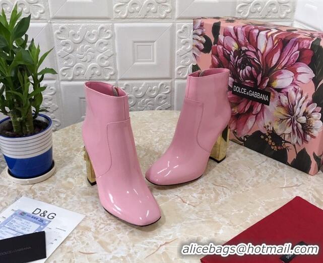 Charming Dolce & Gabbana DG Patent Leather Heel 10.5cm Ankle Boots 091710 Pink