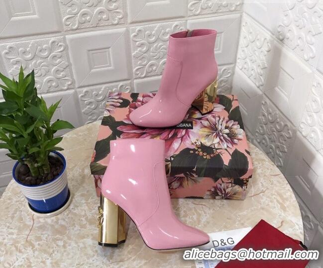 Charming Dolce & Gabbana DG Patent Leather Heel 10.5cm Ankle Boots 091710 Pink