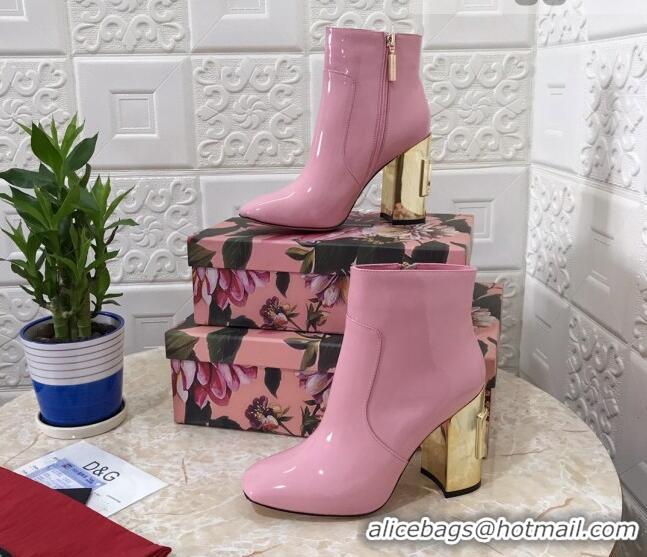 Charming Dolce & Gabbana DG Patent Leather Heel 10.5cm Ankle Boots 091710 Pink