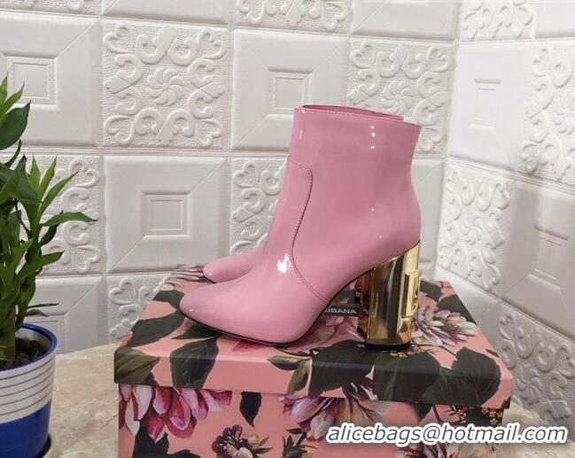 Charming Dolce & Gabbana DG Patent Leather Heel 10.5cm Ankle Boots 091710 Pink