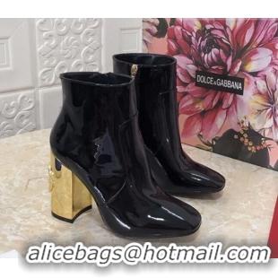 Top Quality Dolce & Gabbana DG Patent Leather Heel 10.5cm Ankle Boots 091710 Black