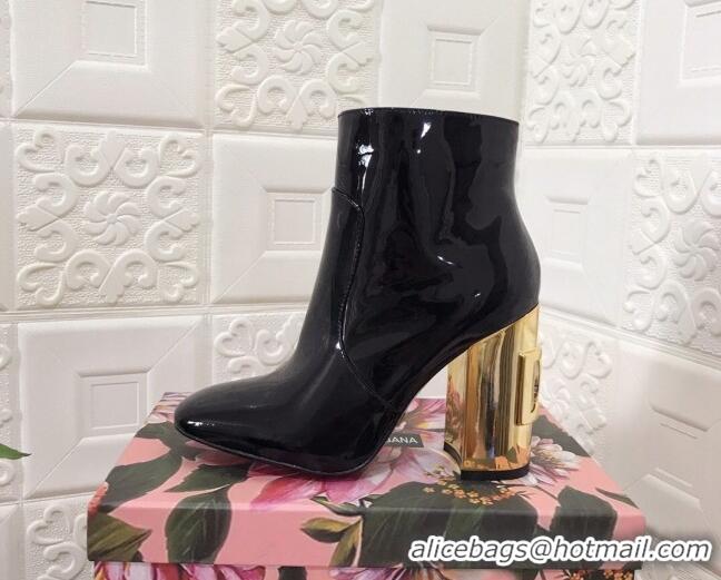 Top Quality Dolce & Gabbana DG Patent Leather Heel 10.5cm Ankle Boots 091710 Black