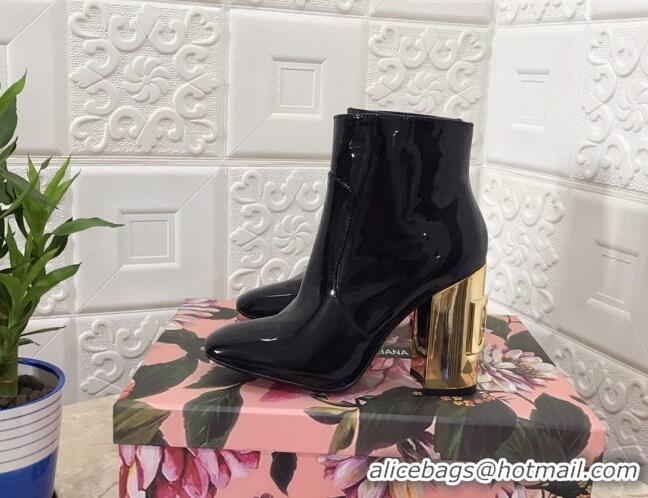 Top Quality Dolce & Gabbana DG Patent Leather Heel 10.5cm Ankle Boots 091710 Black