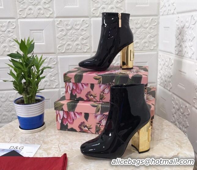 Top Quality Dolce & Gabbana DG Patent Leather Heel 10.5cm Ankle Boots 091710 Black