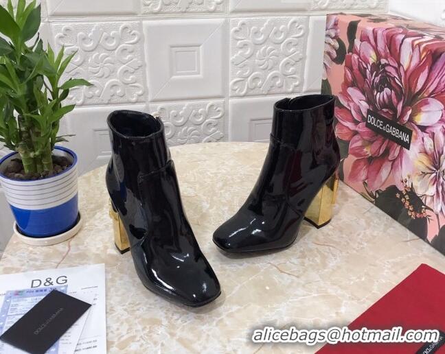 Top Quality Dolce & Gabbana DG Patent Leather Heel 10.5cm Ankle Boots 091710 Black