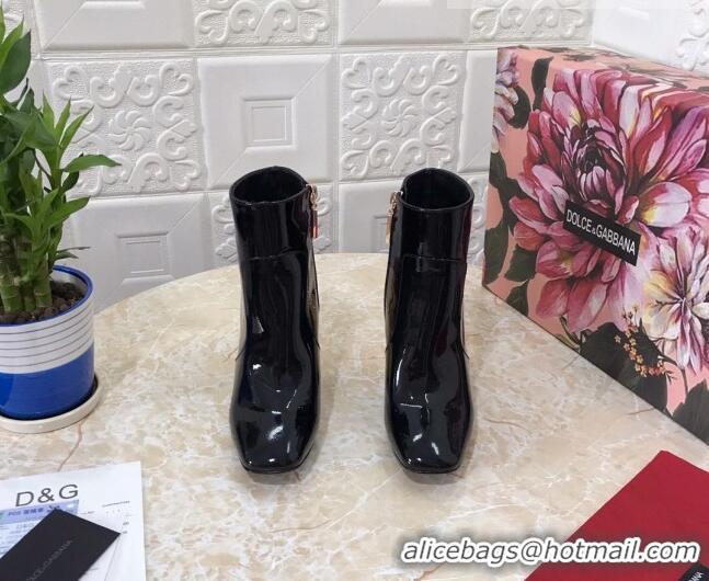 Top Quality Dolce & Gabbana DG Patent Leather Heel 10.5cm Ankle Boots 091710 Black