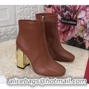 Best Luxury Dolce & Gabbana DG Calfskin Heel 10.5cm Ankle Boots 091712 Brown