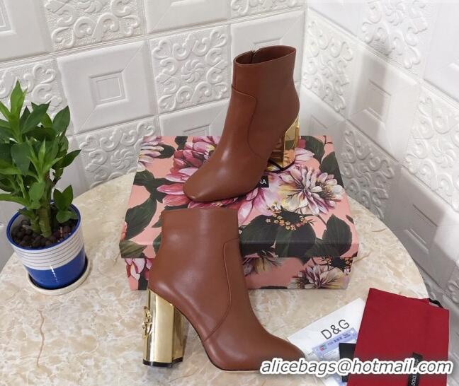 Best Luxury Dolce & Gabbana DG Calfskin Heel 10.5cm Ankle Boots 091712 Brown